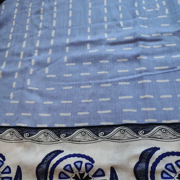 Dana Xu WOOL Oversized Scarf Blanket Pashmina Blue Cream Black Wrap Large